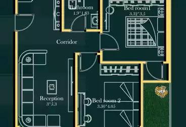 شقة بحديقة للبيع - 2 غرف - بالدور 1